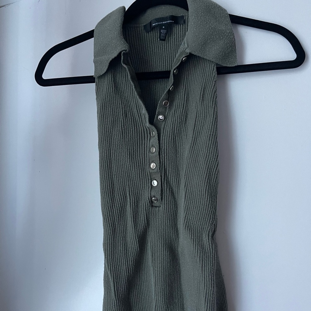 White House Black Market Olive Ribbed Polo Top